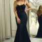 Mermaid Spaghetti Straps Corset Black Prom Dress With Appliques Sexy Evening Dresses