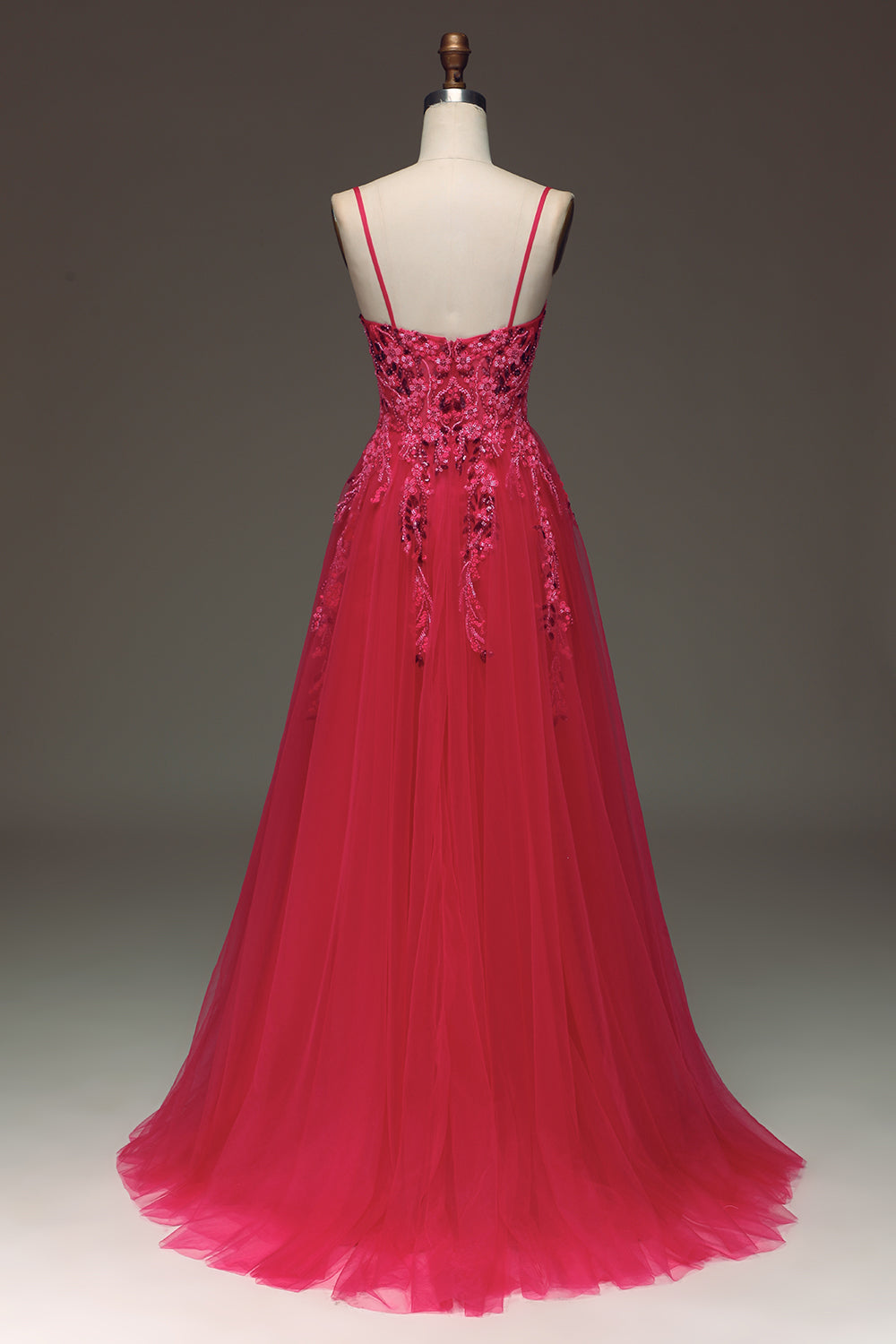 Red A Line Spaghetti Straps Long Prom Dress With Appliques Sexy