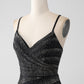 Sparkly Black Mermaid Spaghetti Straps Beaded Prom Dress with Slit Sexy