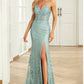 Mermaid Spaghetti Straps Long Prom Dress with Criss Cross Back Sexy Evening Dresses