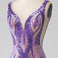 Purple Mermaid V Neck Long Sparkly Prom Dress With Sequins Sexy