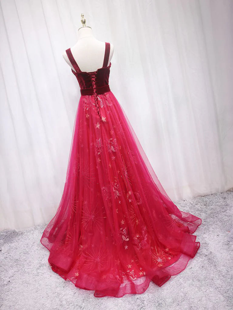 A-Line Tulle Lace Long Prom Dress Sexy