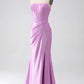 Mermaid Corset Prom Dress with Pleated Off Shoulder Pure Color Long