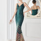Mermaid / Trumpet Evening Gown Elegant Dress Wedding Guest Floor Length Sleeveless Spaghetti Strap Sequined V Back