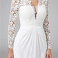 Beach Royal Style Boho Wedding Dresses Sheath / Column Illusion Neck Long Sleeve Sweep / Brush Train Chiffon Bridal Gowns With Lace