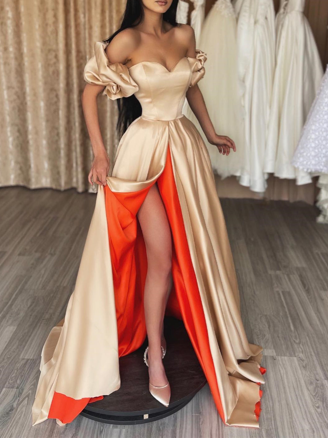 A-Line/Princess Off-The-Shoulder Floor-Length Prom Dresses Sexy