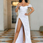 Sheath / Column Evening Gown Convertible Dress Prom Sweep / Brush Train Short Sleeve Off Shoulder Satin