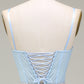 Light Blue A-Line Tulle Long Prom Dress With Appliques Floor Length Beautiful
