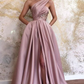 A-Line Evening Gown Celebrity Style Dress Formal Floor Length Sleeveless One Shoulder Satin with Ruched