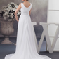 A-Line Wedding Dresses V Neck Chapel Train Chiffon Satin Regular Straps with Crystals Beading