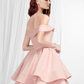 A-Line Empire Minimalist Homecoming Engagement Dress Off Shoulder Sleeveless Short Mini Satin