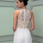 Wedding Dresses Jewel Neck Floor Length Chiffon Lace Regular Straps See-Through with Sash Ribbon