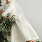 A-Line Wedding Dresses Jewel Neck Tea Length Satin Half Sleeve Simple Vintage Little White Dress with Buttons