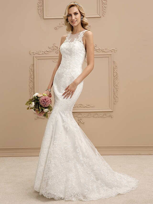 Wedding Dresses Bateau Neck All Over Lace Regular Straps Sexy Illusion Detail Backless with Beading