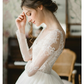 Ball Gown Wedding Dresses V Neck Chapel Train Tulle Long Sleeve Formal with Pleats