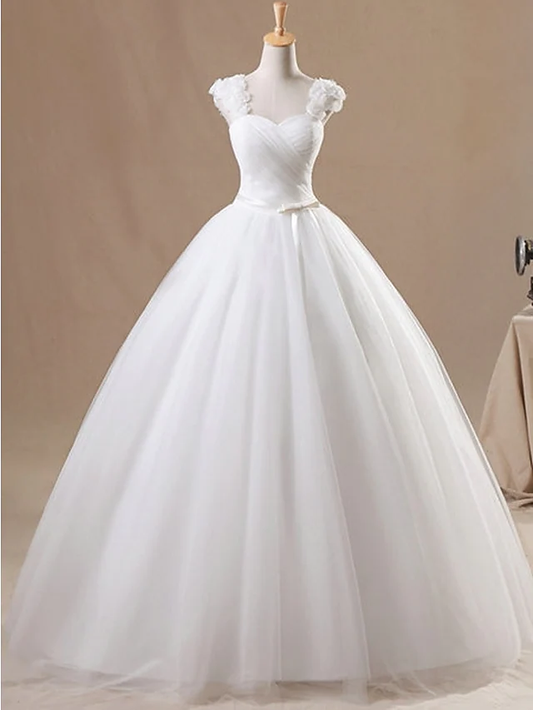 Ball Gown Wedding Dresses Jewel Neck Floor Length Chiffon Tulle Sleeveless Formal with Ruched