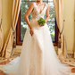 Wedding Dresses V Neck Chapel Train Lace Tulle Regular Straps See-Through