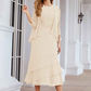 A-line Bateau Tea-Length Chiffon Mother of the Bride Dress With Pleated and Jacket Pure Color