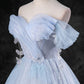 A-Line Sweetheart Neck Off Shoulder Tulle Long Prom Dress Blue