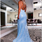 Mermaid / Trumpet Prom Dresses Sexy Dress Formal Sweep / Brush Train Sleeveless V Neck Sequined Backless with Sequin