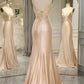 Mermaid Satin Prom Dress Long Spaghetti Straps V-neck