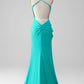 Mermaid Pleated Prom Dress Spaghetti Straps Open Back Pure Color Sexy