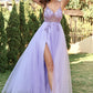 Lavender Tulle A-line Prom Dress with Beading Open Back Long Sexy