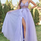 Lavender Tulle A-line Prom Dress with Beading Open Back Long Sexy