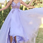 Lavender Tulle A-line Prom Dress with Beading Open Back Long Sexy