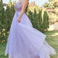 Lavender Tulle A-line Prom Dress with Beading Open Back Long Sexy