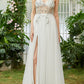 Tulle Spaghetti Straps White Long Prom Dress with Beading Sexy