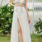Tulle Spaghetti Straps White Long Prom Dress with Beading Sexy