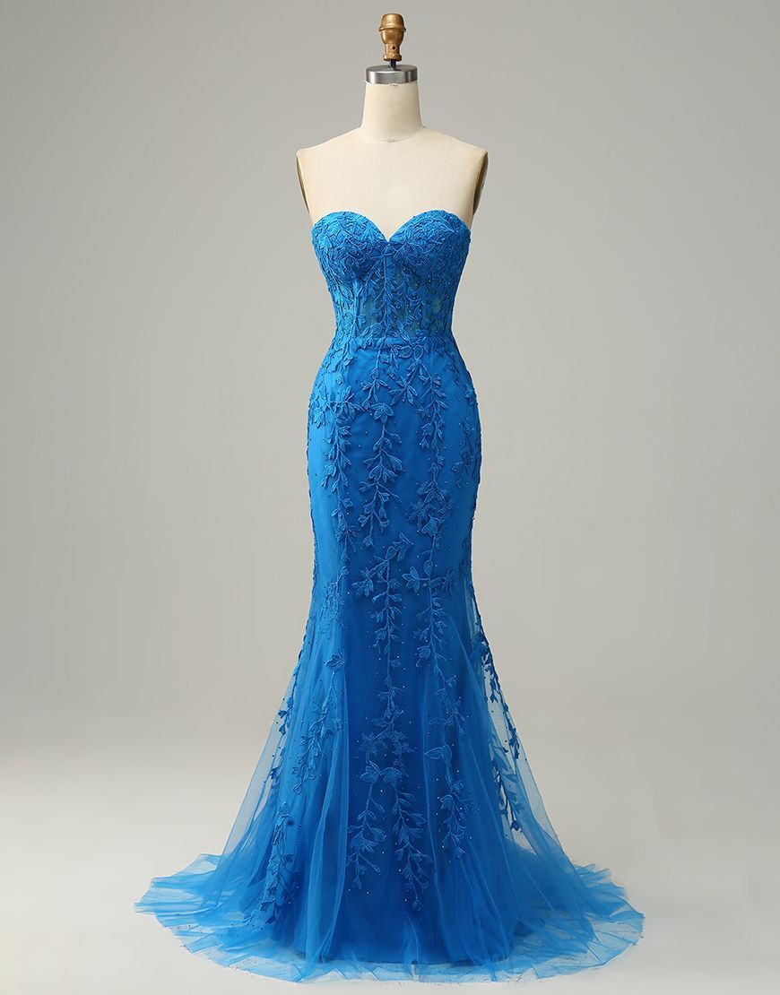 Lilac Mermaid Corset Back Long Prom Dress With Appliques Charming Evening Dress