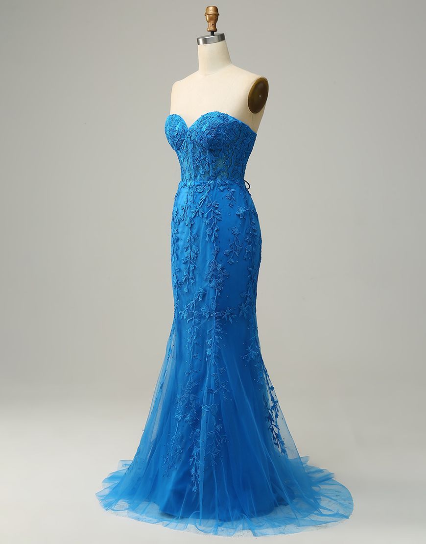 Lilac Mermaid Corset Back Long Prom Dress With Appliques Charming Evening Dress