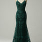 Sparkly Dark Green Mermaid Sequin Long Prom Dress Sexy