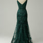 Sparkly Dark Green Mermaid Sequin Long Prom Dress Sexy