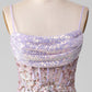 Lilac Sparkly Spaghetti Straps Mermaid Prom Dress with Slit Sexy