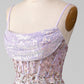 Lilac Sparkly Spaghetti Straps Mermaid Prom Dress with Slit Sexy