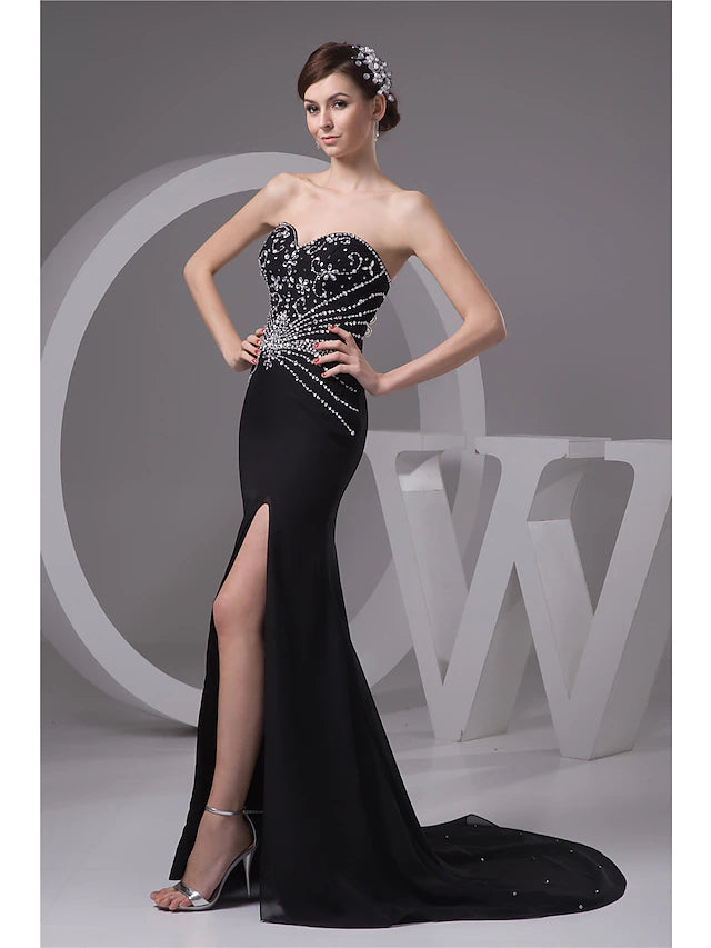 Mermaid / Trumpet Evening Gown Sexy Dress Formal Evening Court Train Sleeveless Sweetheart Chiffon with Beading