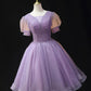 V Neck Tulle Beading Sequin Short Prom Dress purple