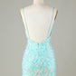 Sparkly Tight Spaghetti Straps Green Homecoming Dress with Backless V-neck