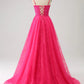 A-Line Corset Lace Long Prom Dress with Slit Pure Color Sexy