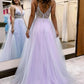 A-Line Tulle Prom Dress with Flowers Long