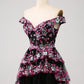 Sparkly Black Pink A-Line Corset Tiered Short Homecoming Dress Sexy