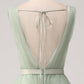 A-Line V Neck Tiered Floor Length Tulle Maxi Dress With Slit Prom Dresses