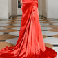 Mermaid / Trumpet Evening Gown Luxurious Dress Christmas Formal Sweep / Brush Train Sleeveless Strapless Charmeuse