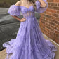 Purple Tulle Off The Shoulder Prom Dress Long Sexy