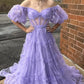 Purple Tulle Off The Shoulder Prom Dress Long Sexy