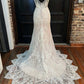 Glamorous Beige Lace V-Neck Backless Mermaid Long Wedding Dress Sexy