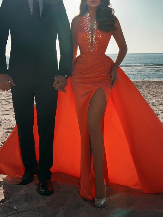 Sheath/Column Halter Floor-Length Prom Dresses Evening Dresses